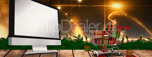 Composite image of trolley full of gifts