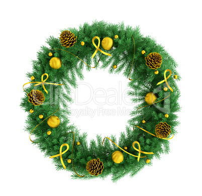 Christmas wreath isolated over white 3d rendering