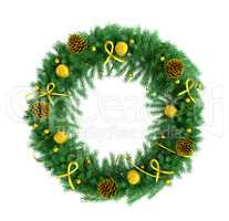 Christmas wreath isolated over white 3d rendering