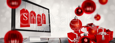 Composite image of red gifts with white bow