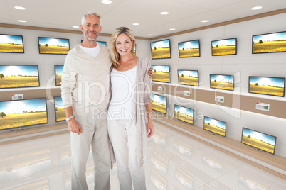 Composite image of portrait full length of happy couple standing