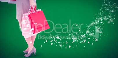 Composite image of elegant brown hair posing with shopping bags