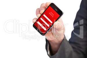 Composite image of hand of businessman showing smartphone