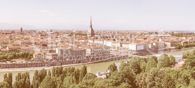 Retro looking Aerial view of Turin