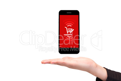 Composite image of hand showing phone