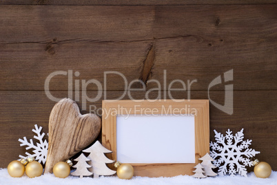 Golden Christmas Decoration, Snow, Copy Space
