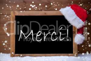 Christmas Card,Chalkboard, Merci Mean Thank You, Snowflake, Snow