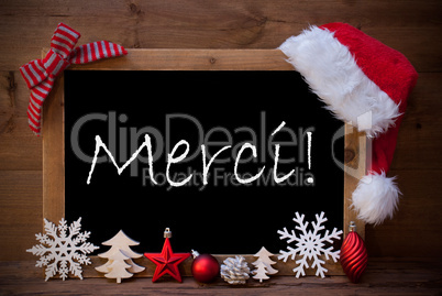 Brown Christmas Blackboard Santa Hat Merci Means Thank You