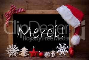 Brown Christmas Blackboard Santa Hat Merci Means Thank You
