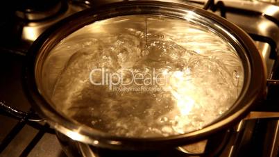 Boiling water in a stainless casserole