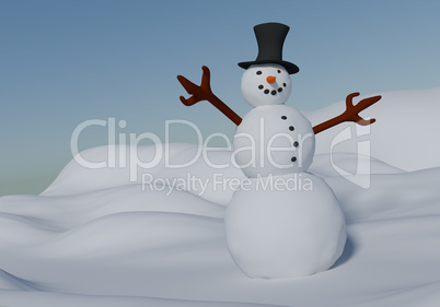 Snowman on winter landscape