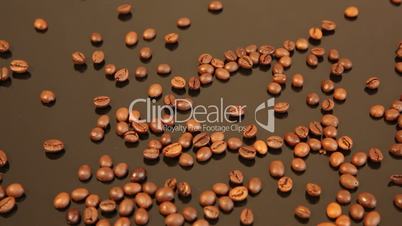 Coffee beans on a black pan