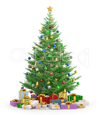 Christmas tree with gifts isolated 3d render