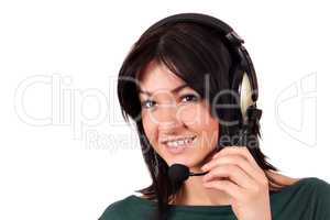 beautiful girl with headphones helpline