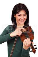 happy girl with violin