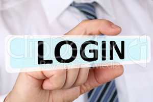 Business man Konzept mit Login anmelden Passwort am Computer im