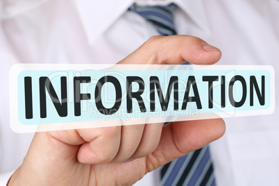 Business man Konzept mit Information Info Auskunft Hilfe