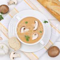 Pilzsuppe Pilz Champignons Suppe in Suppentasse von oben gesunde