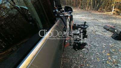 Rig with hot head camera mounted on the outside of the car