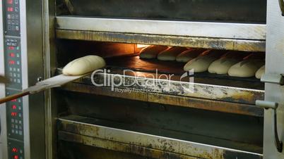 german bakery fill up an oven with bread 11696