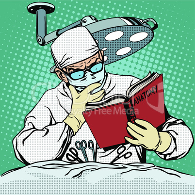 The surgeon before surgery is reading anatomy. Medicine and health