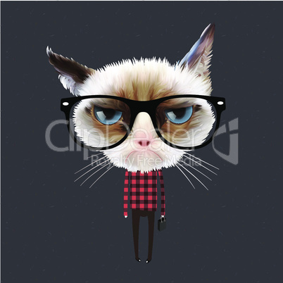 Funny cartoon grumpy cat, vector illustration.