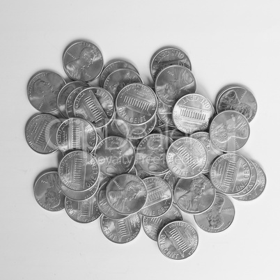 Black and white Dollar coins 1 cent