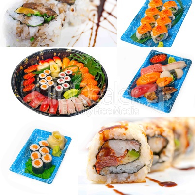 Japanese sushi collage