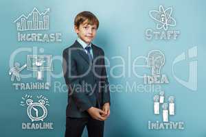 Successful businessman teenage boy standing with hands clasped s