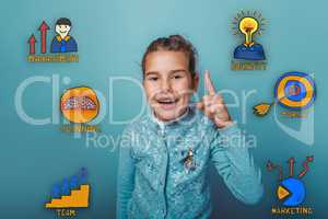girl raised her thumb up and laughing collection of business ico