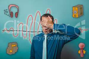 Male from businessman opened his mouth and closed her eyes surpr