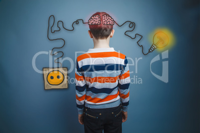 Teenage boy standing with his back turned away thinking brain bo