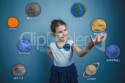 teen girl smiling and holding a news space planet Mars planet of
