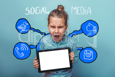 girl holding the tablet and screaming angry social media infogra