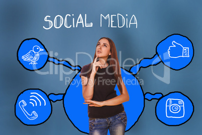 lost in thought young woman looking up on social media infograph