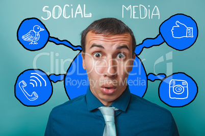 Male businessman opened his mouth surprised much social media in