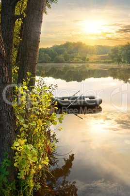 Inflatable boat on river