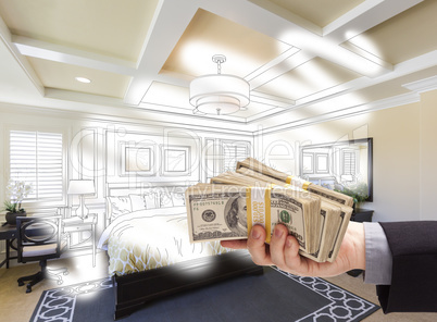 Handing Stack of Money Over Bedroom Drawing Photograph Combinati