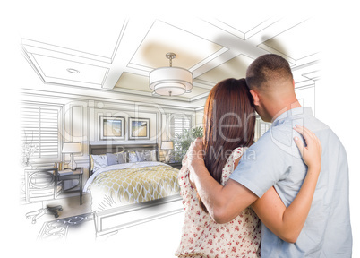 Military Couple Looking Over Custom Bedroom Design Drawing Photo