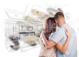 Military Couple Looking Over Custom Bedroom Design Drawing Photo