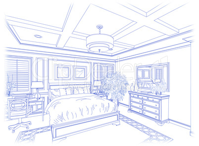 Blue Custom Bedroom Design Drawing on White
