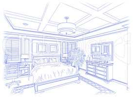 Blue Custom Bedroom Design Drawing on White