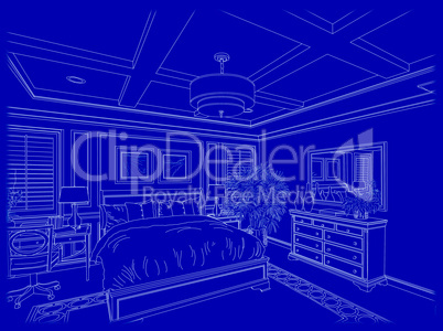 White Custom Bedroom Design Drawing on Blue