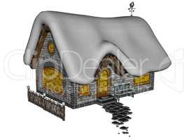 Cottage in winter - 3D render