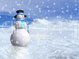 Snowman by winter - 3D render