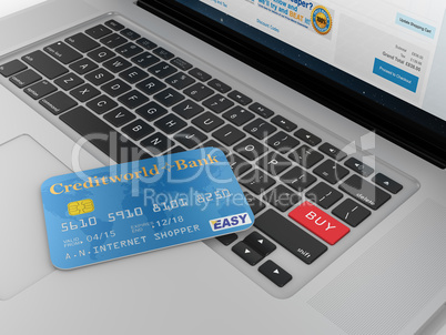 Credit Card and Red Buy Button on Computer Keyboard