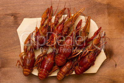 Crayfish boiled and laid on tray