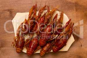 Crayfish boiled and laid on tray