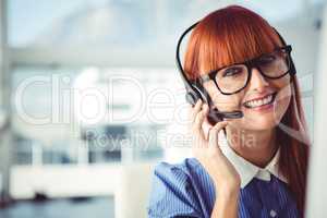 Attractive hipster woman with headset