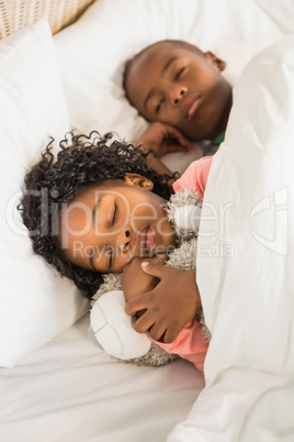 Cute siblings sleeping together